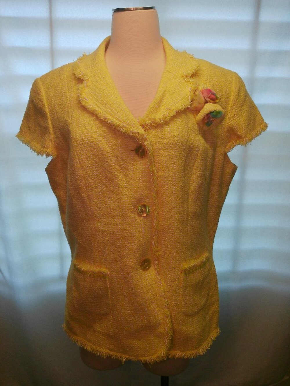 Blazer Dana Buchman Yellow Tweed Blazer Fringe Size 16